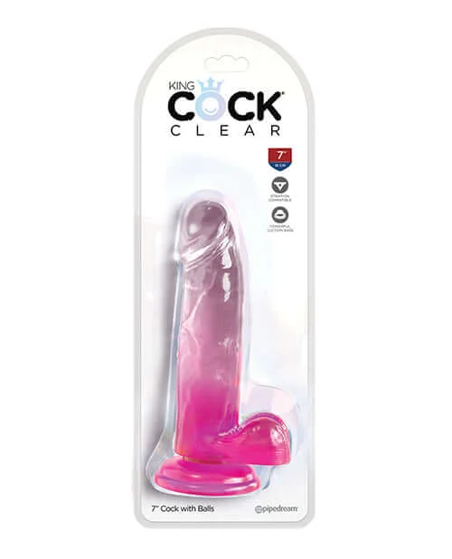 King Cock Clear Dildo 7 inches with Balls Pink from Pipedream Products