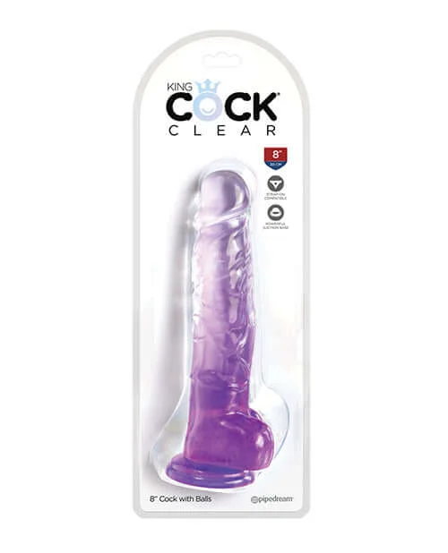 King Cock Clear Dildo 8 inches with Balls Purple