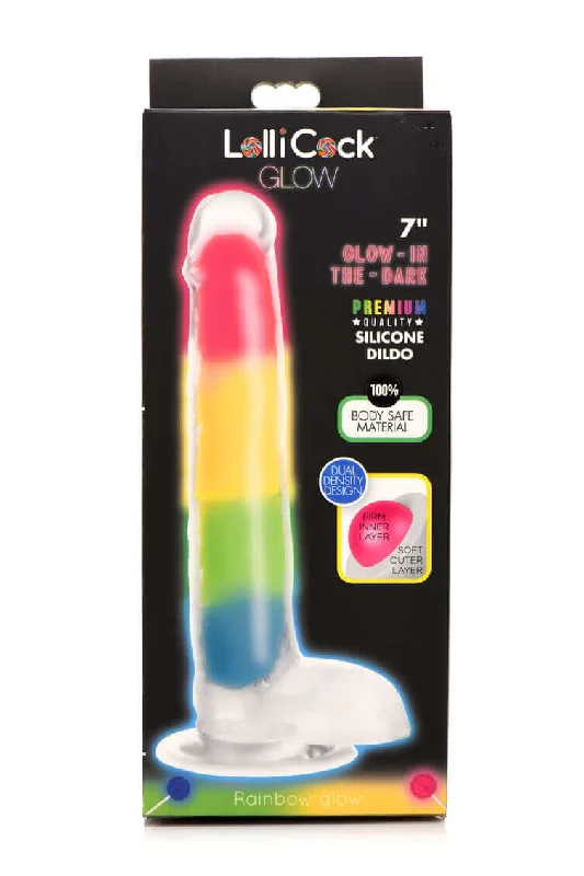 Lollicock 7 inches Glow In The Dark Rainbow Silicone Dildo with Balls