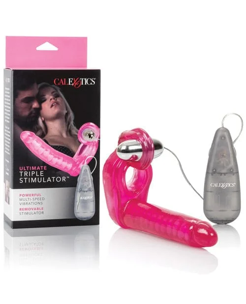 The Ultimate Triple Stimulator Flexible Dong with Cock Ring - Pink