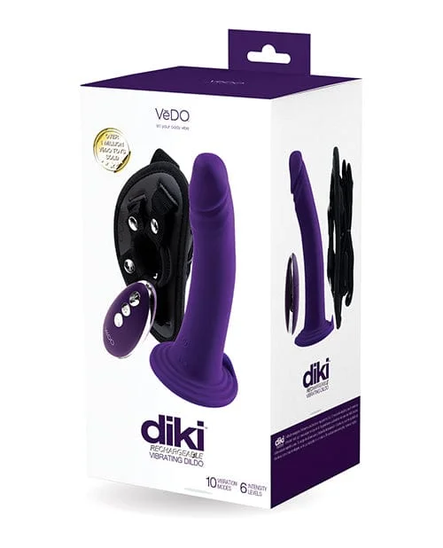 VeDO Diki Rechargeable Vibrating Dildo with Harness - Deep Purple