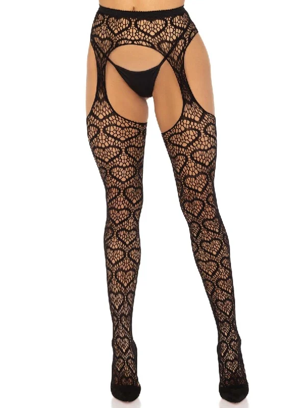 Heart Net Suspender Pantyhose - One Size -