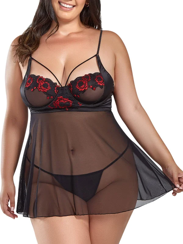 Women's Wanda Plus Size Babydoll Sheer Lingerie